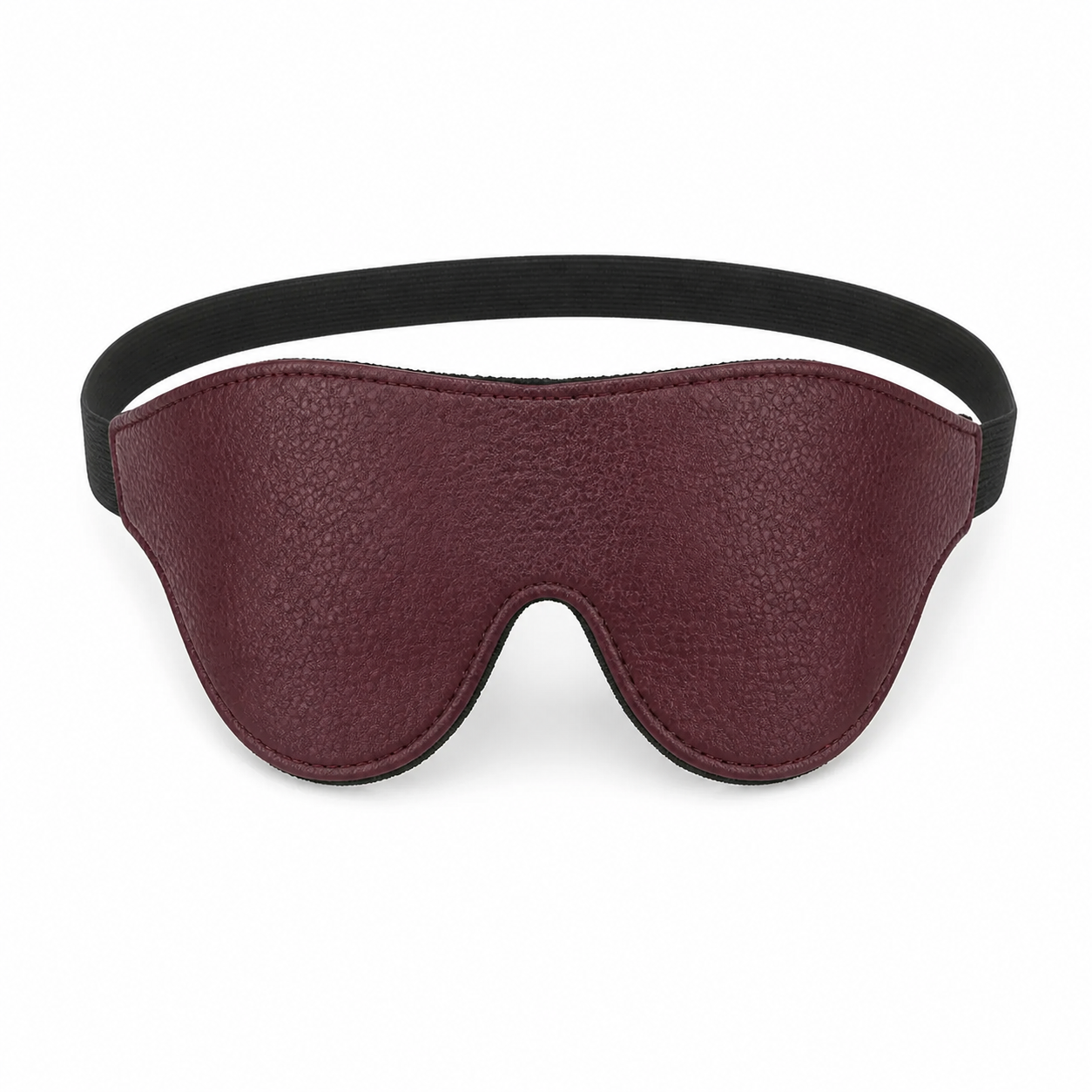 Burgundy padded blindfold with adjustable elastic strap on a clean white background.