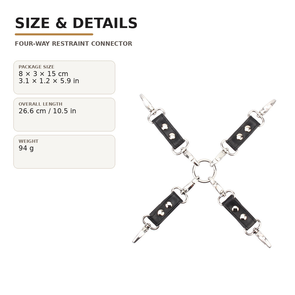 Size guide for the leather hogtie connector strap showing 10.5 in length and 94 g weight